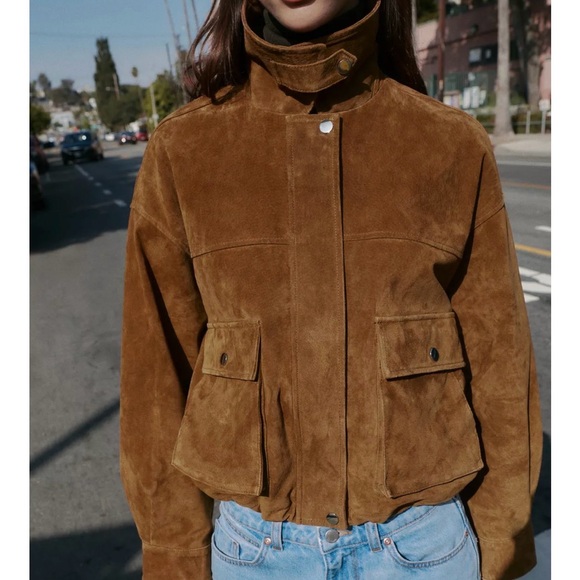 ZARA 100% LEATHER BOMBER JACKET - Picture 1 of 14